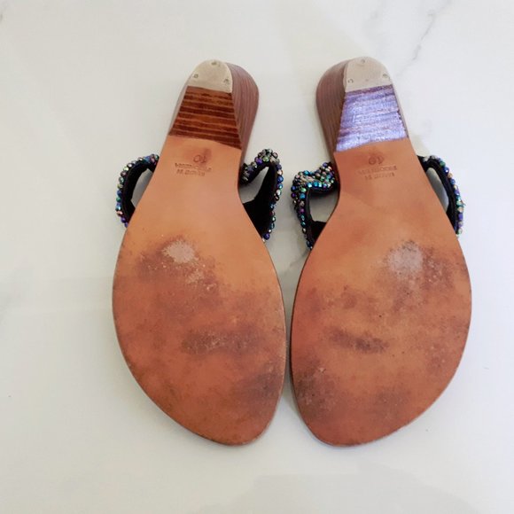 Mystique bead, sequin, natural shell disc embellished heeled flip flop sandals - Picture 6 of 6